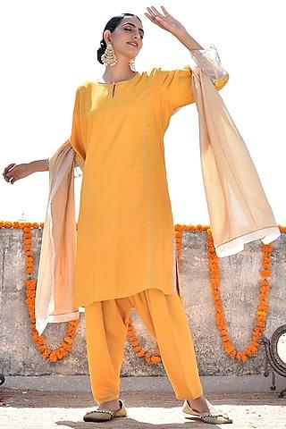 haldi yellow embroidered kurta set