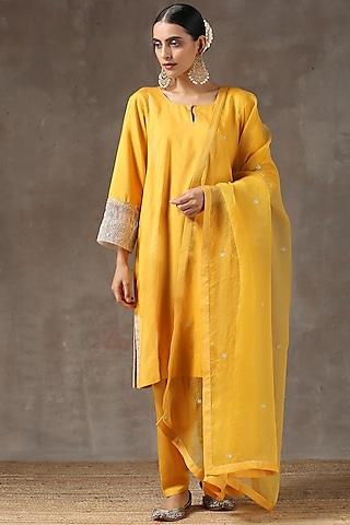 haldi yellow hand embroidered kurta set