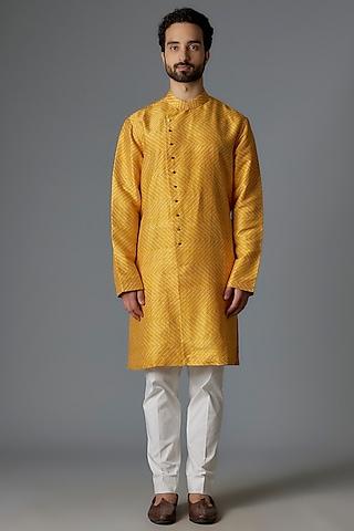 haldi yellow raw silk shibori printed kurta set