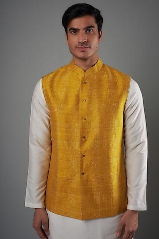 haldi yellow silk nehru jacket