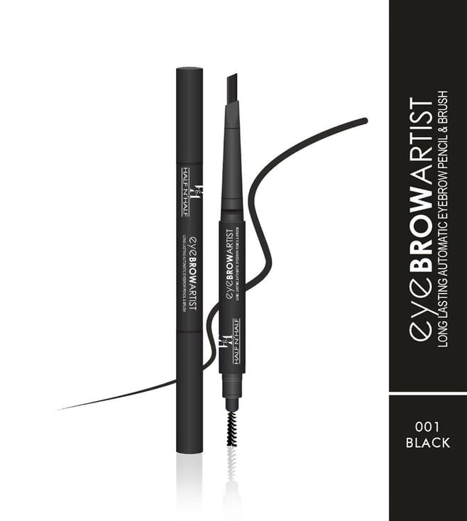 half n half eye brow artist long lasting automatic eyebrow pencil & brush 001 black - 4 gm