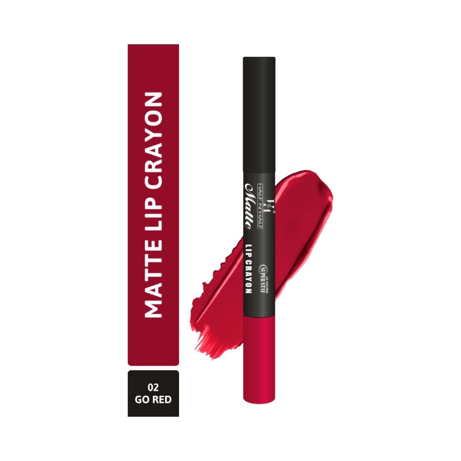 half n half matte velvet soft & long lasting 24h superstay lip crayon - 02 go red (3.5g)
