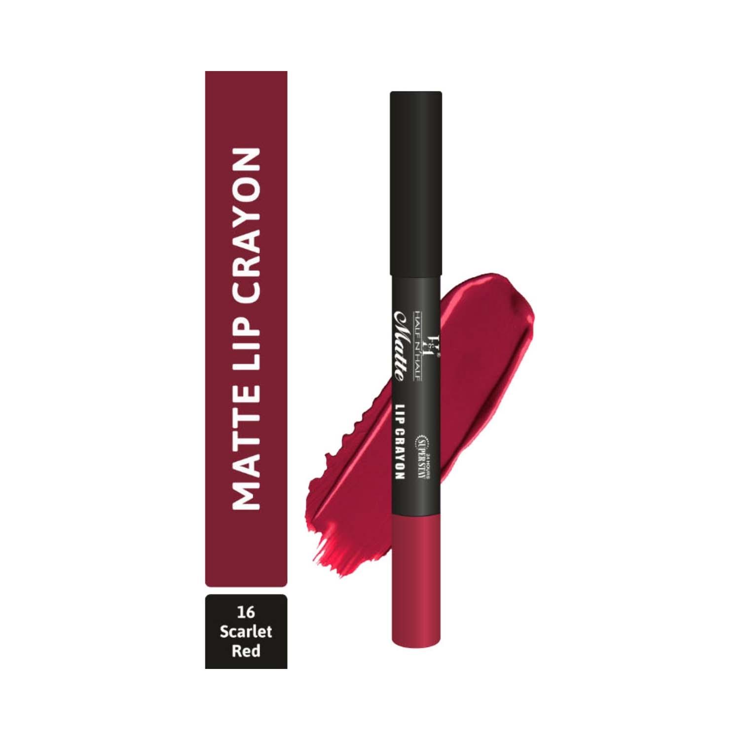 half n half matte velvet soft & long lasting 24h superstay lip crayon - 16 scarlet red (3.5g)