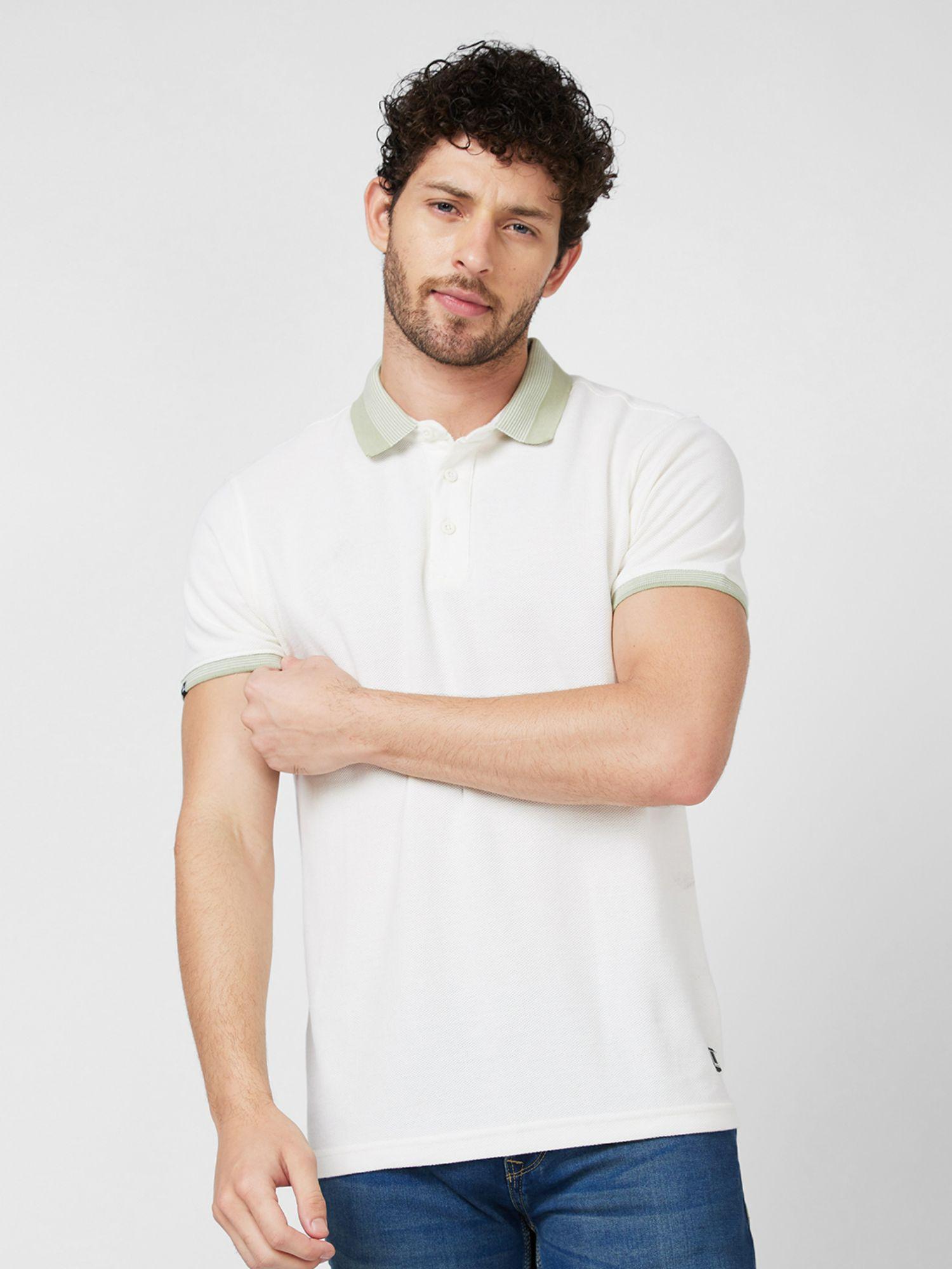 half sleeve off white solid polo t-shirt