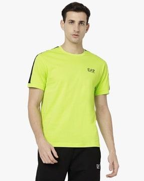 half sleeve regular fit crew-neck t-shirt with logo taping