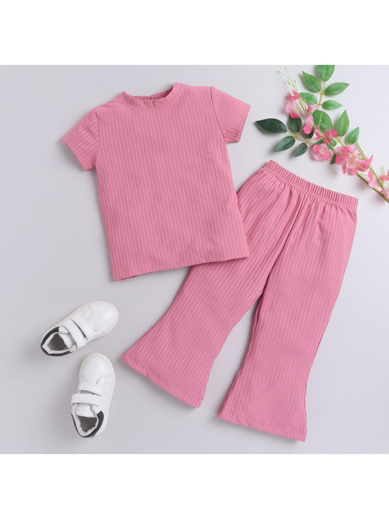 half sleeves top and flared pant-pink (set of 2)