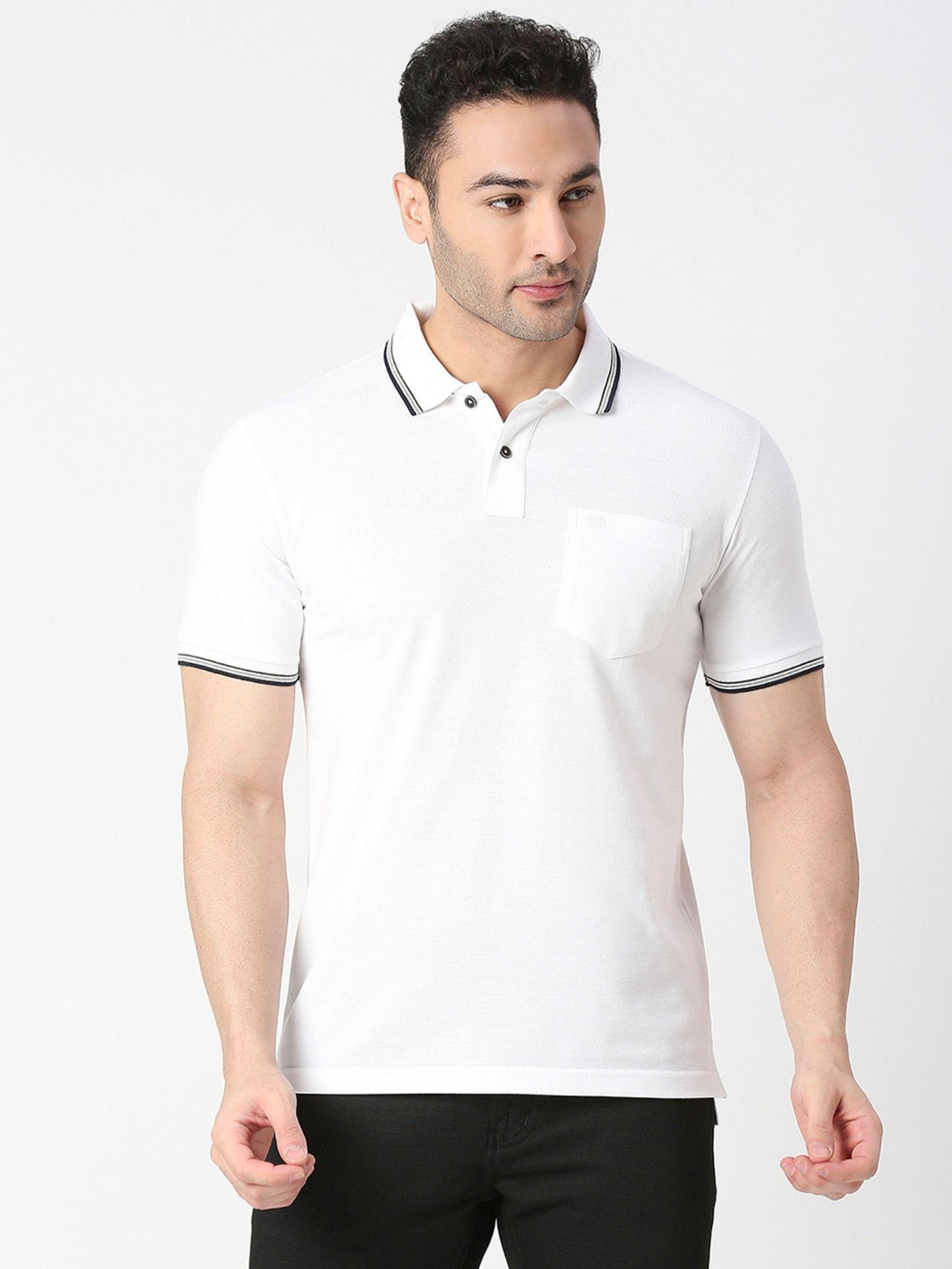 half sleeves white pique polo t-shirt with pocket