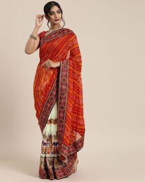 half & half bandhani print georgette saree