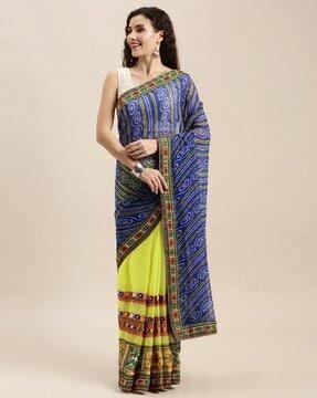 half & half bandhani print georgette saree