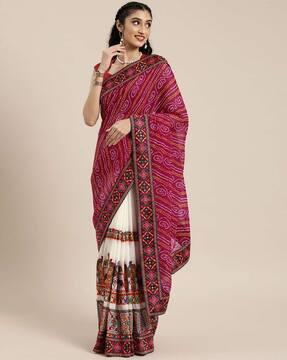 half & half bandhani print georgette saree