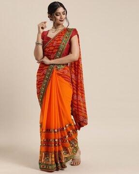 half & half bandhani print georgette saree