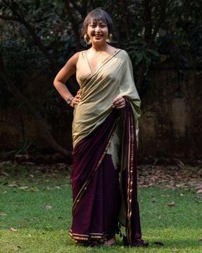 half & half saree with contrast border