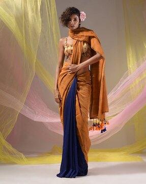 half & half saree with tassels