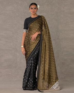 half-and-half saree with patch border