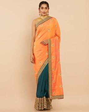 half-and-half saree with blouse piece