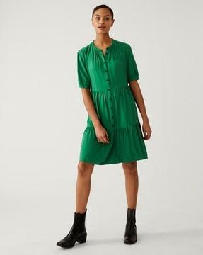 half-button front tiered dress