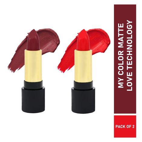 half n half velvet matte texture lipstick my colour, dark-chocolate & lady-red, po2 (7.6gm)