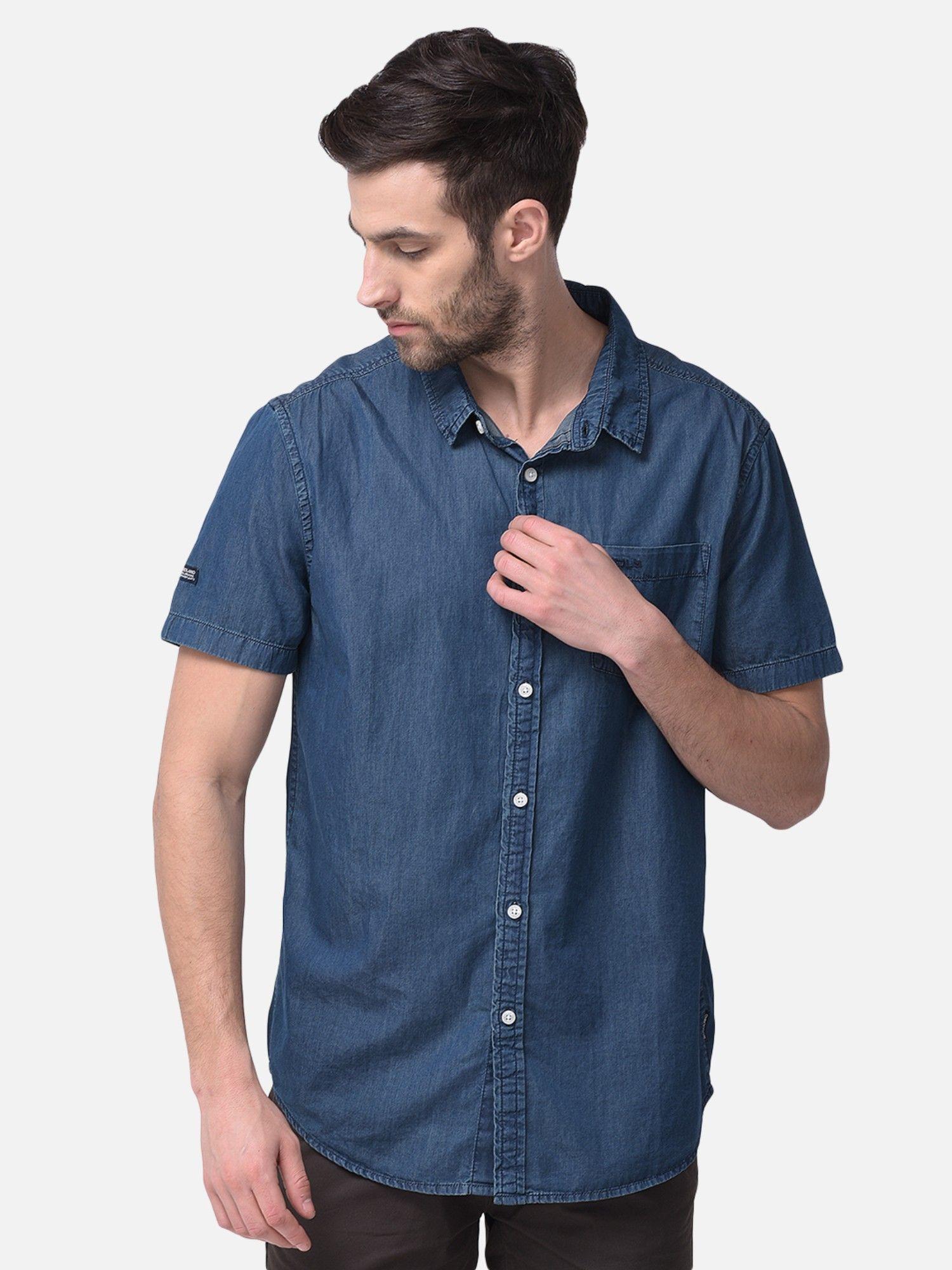 half sleeve casual blue shirt