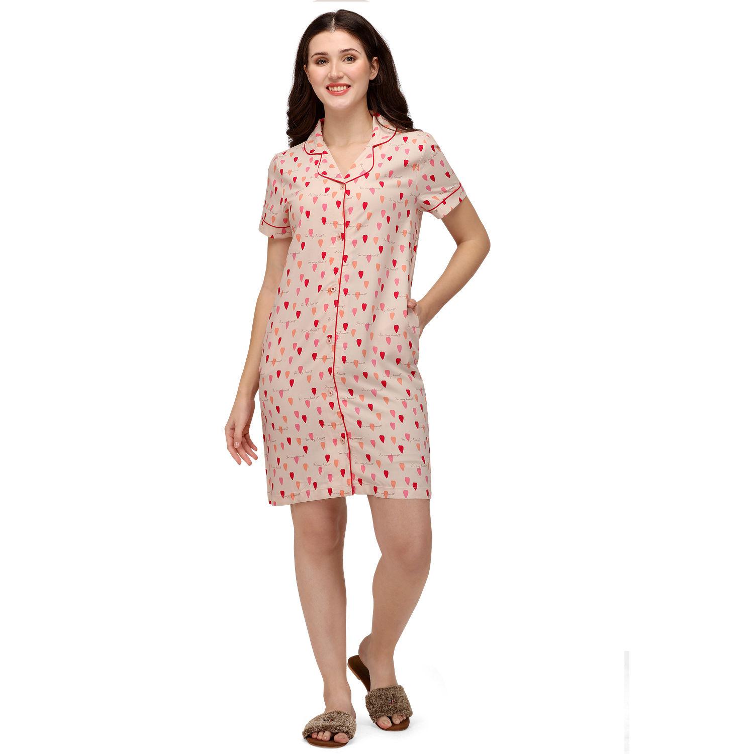 half sleeve printed knee length nightdress - multi-color