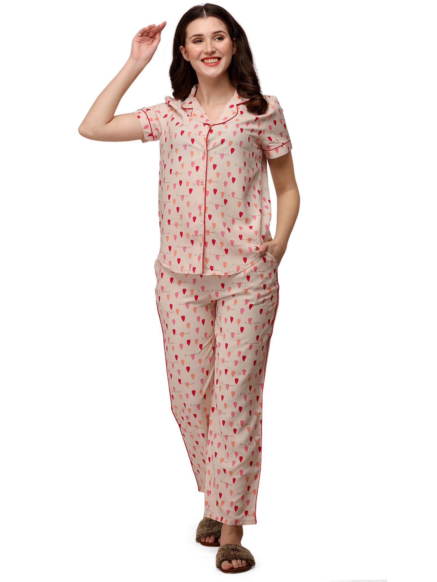 half sleeve printed pyjama set - multi-color