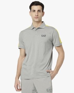 half sleeve regular fit polo t-shirt with logo taping