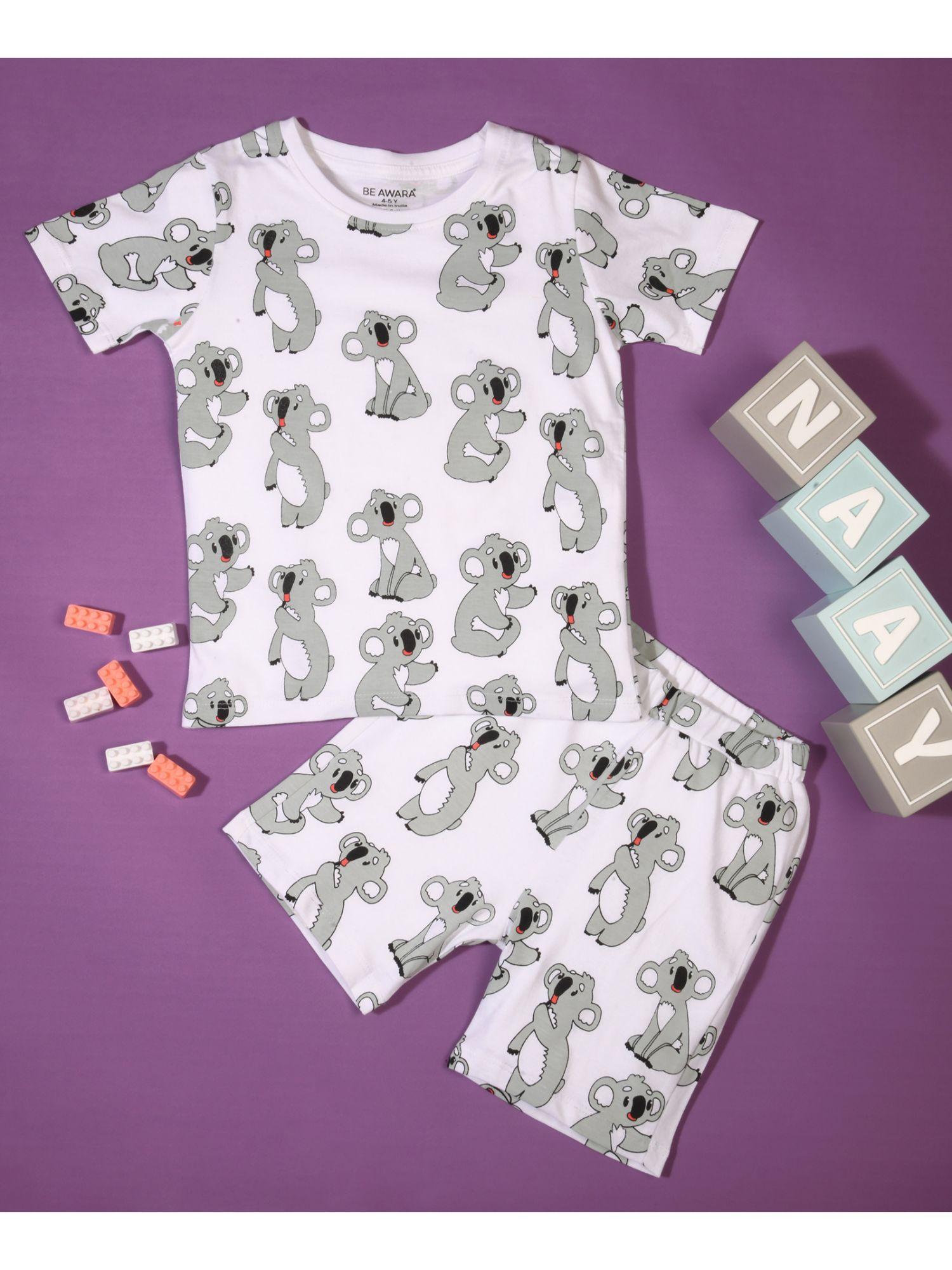 half sleeves cotton t-shirt & shorts koala print (set of 2)