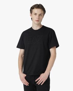 half sleeves crew-neck embossed tone logo relaxed fit t-shirt