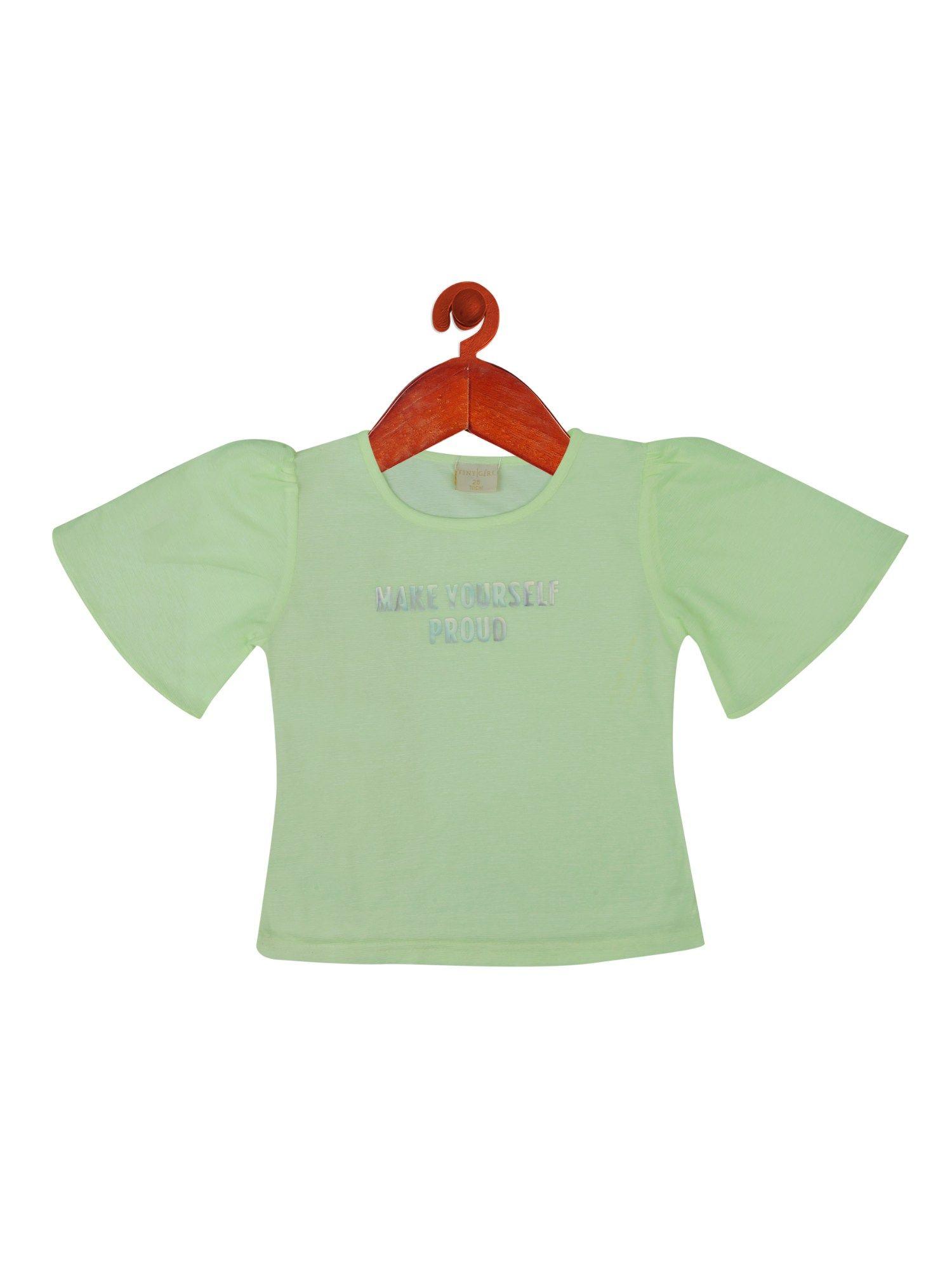 half sleeves make yourself proud text printed top - green