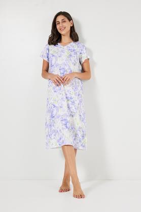 half sleeves polyester women's night gown - purple