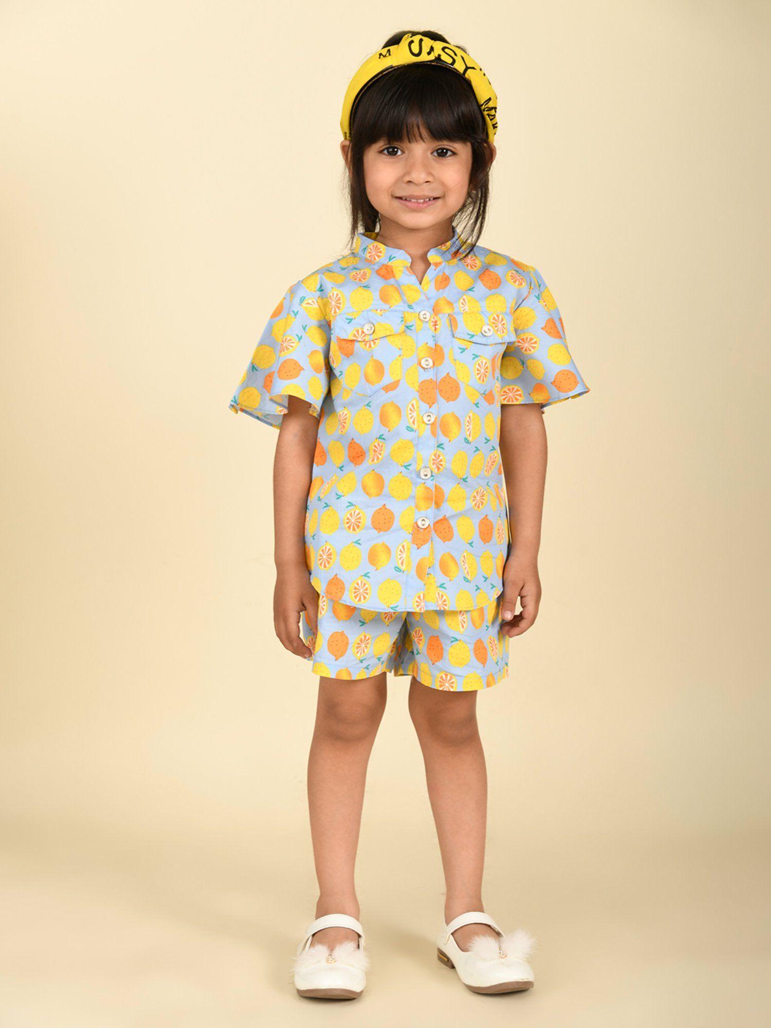 half sleeves pure cotton oranges print co-ord shorts set (set of 2)