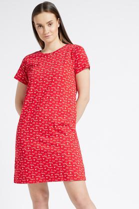 half sleeves regular fit cotton women's dress - red