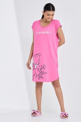 half sleeves regular fit women's nighty - pink