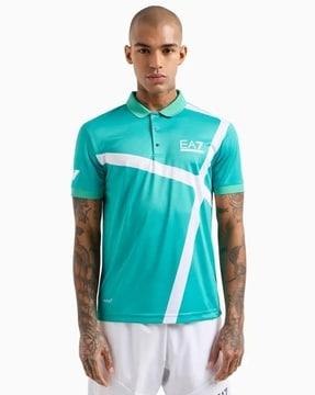 half sleeves spread collar contrast logo regular fit polo t-shirt