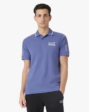 half sleeves spread collar logo taping regular fit polo t-shirt