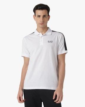 half sleeves spread collar logo taping regular fit polo t-shirt