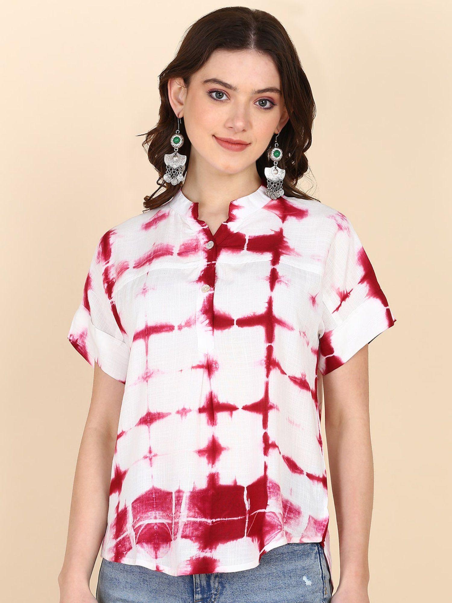 half sleeves tie dyed fitted rayon top