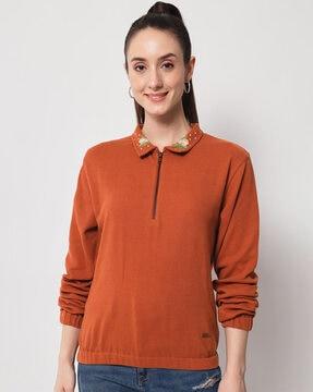 half-zip closure sweatshirt with embroidery