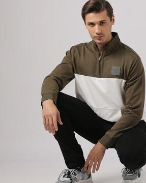 half-zip cut & sew sweatshirt with kangaroo pocket