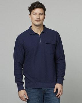 half-zip front hoodie with ribbed hem