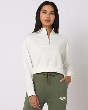 half-zip front sweatshirt with ribbed hem