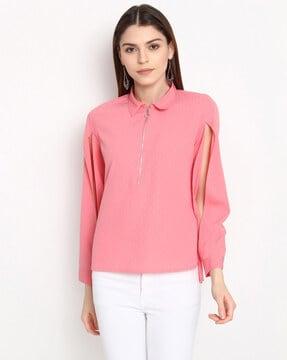 half-zip top with spread collar