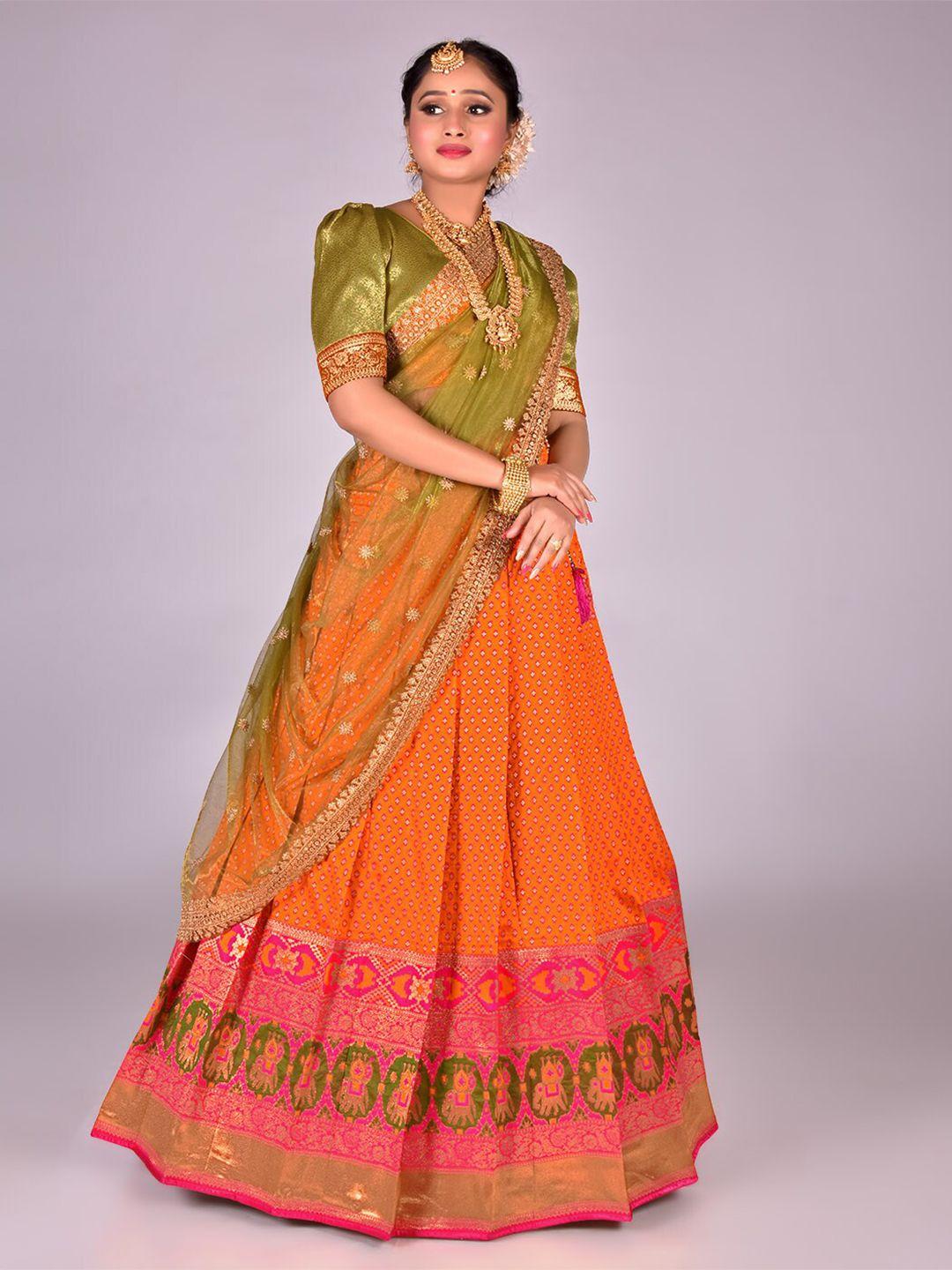 halfsaree studio banarasi silk semi-stitched lehenga & unstitched blouse with dupatta