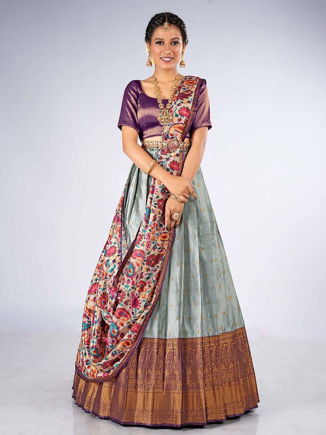 halfsaree studio ethnic motifs art silk lehenga & unstitched blouse with dupatta