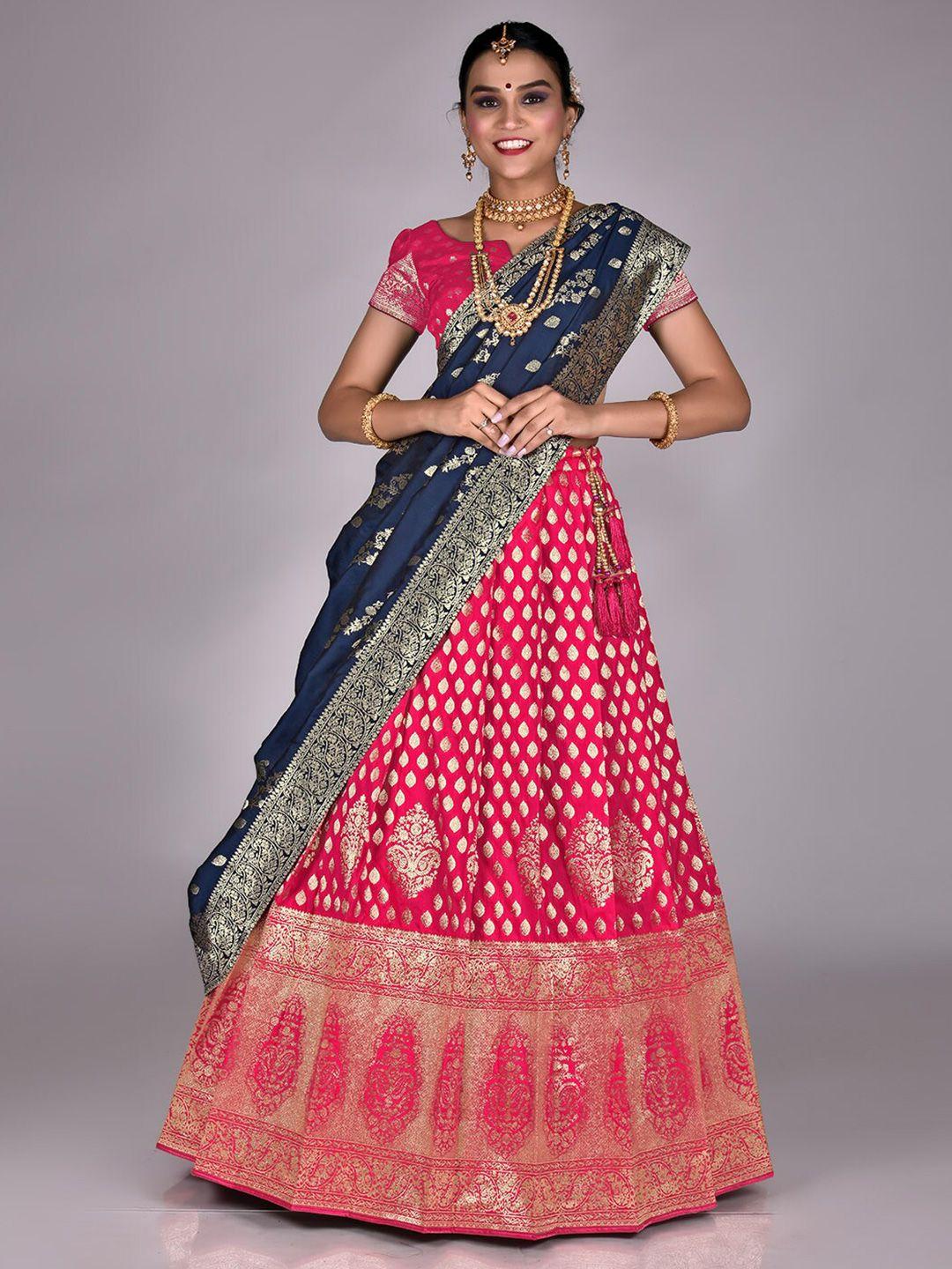 halfsaree studio woven design  semi-stitched lehenga & unstitched blouse with dupatta
