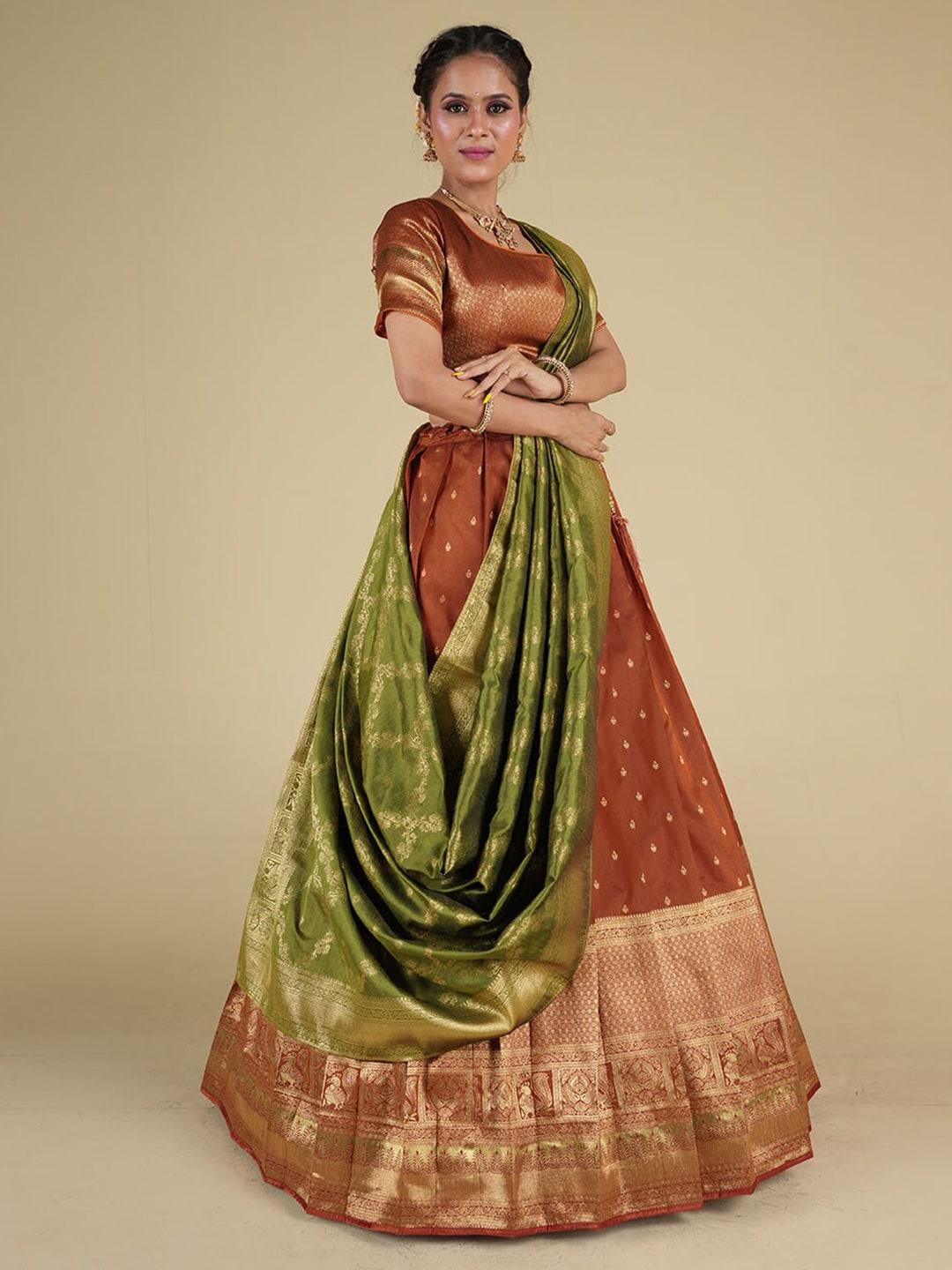 halfsaree studio woven design semi-stitched lehenga & unstitched blouse with dupatta