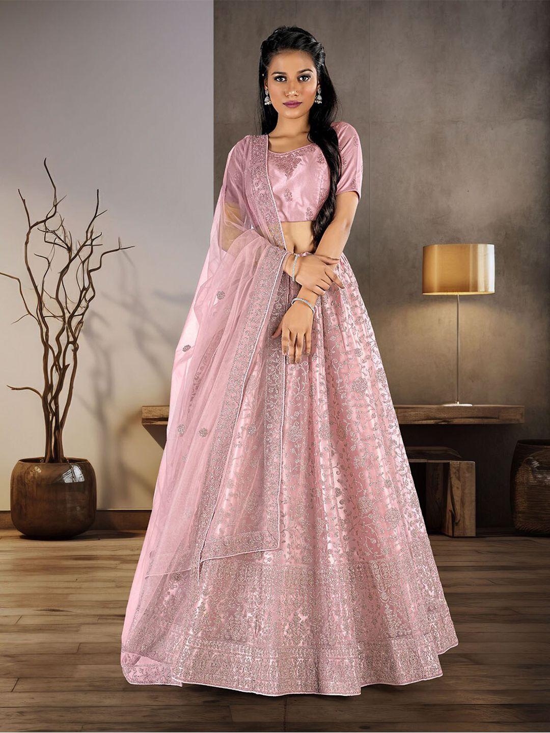 halfsaree studio embellished net semi-stitched lehenga & unstitched blouse with dupatta