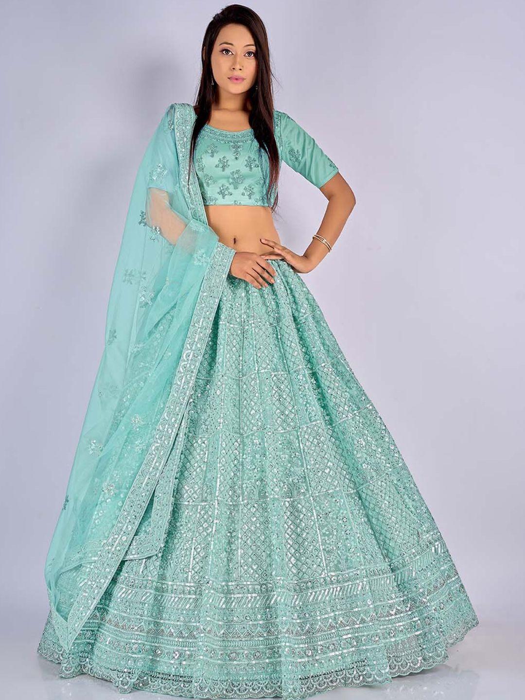 halfsaree studio embellished semi-stitched net lehenga with unstitched choli & dupatta