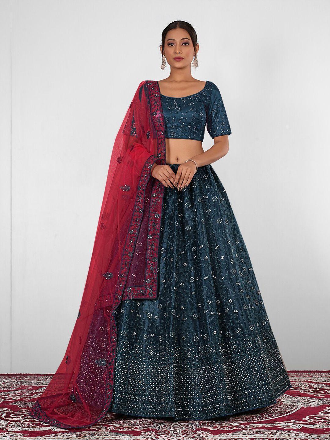 halfsaree studio embellished sequinned semi-stitched lehenga & unstitched blouse with dupatta