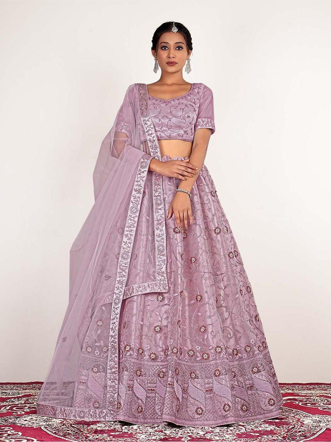 halfsaree studio embroidered net semi-stitched lehenga & unstitched blouse with dupatta