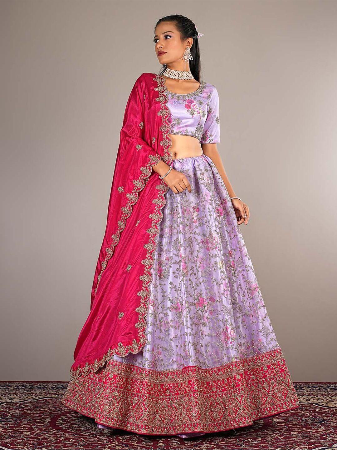 halfsaree studio embroidered net semi-stitched lehenga & unstitched blouse with dupatta